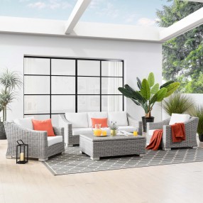 Modway Conway 4-Piece Outdoor Patio Wicker Rattan Furniture Set - White - Lifestyle