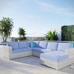 Modway Convene 5 - Piece Outdoor Patio Sectional Set in Light Gray Light Blue - Lifestyle