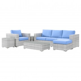 Modway Convene 6-Piece Outdoor Patio Set - Light Gray Light Blue - Set in Front Side View