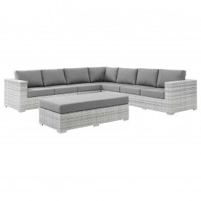 Modway Convene 6-Piece Outdoor Patio Sectional Set - Light Gray Gray - Set in Front Side Angle