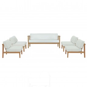 Modway Bayport 5 Piece Outdoor Patio Teak Set - Natural White - Set in Front Angle