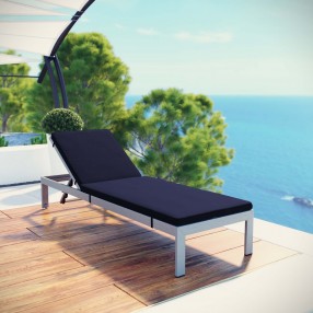 Modway Shore Outdoor Patio Aluminum Chaise with Cushions in Silver Navy - Lifestyle