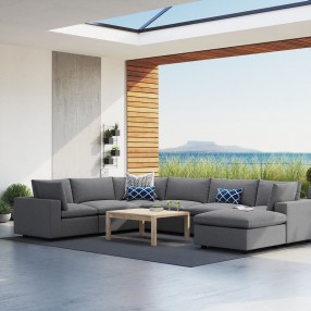 Modway Commix 7-Piece Sunbrella® Outdoor Patio Sectional Sofa - Gray - Lifestyle