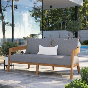 Modway Brisbane Teak Wood Outdoor Patio Loveseat in Natural Gray - Lifestyle