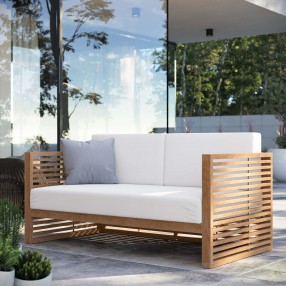 Modway Carlsbad Teak Wood Outdoor Patio Loveseat - Natural White - Lifestyle