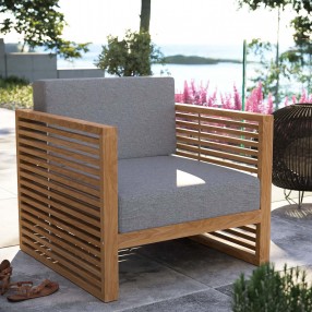 Modway Carlsbad Teak Wood Outdoor Patio Armchair in Natural Gray - Lifestyle