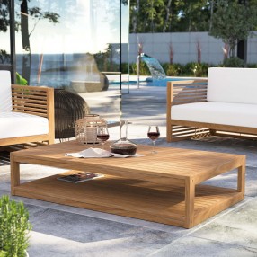 Modway Carlsbad Teak Wood Outdoor Patio Coffee Table - Natural - Lifestyle
