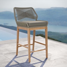 Modway Wellspring Outdoor Patio Teak Wood Bar Stool - Light Gray Greige - Lifestyle