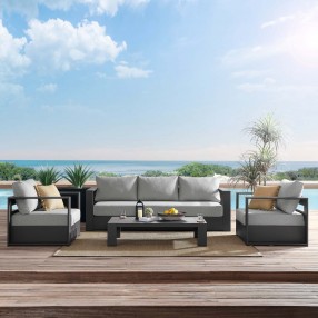 Modway Tahoe Outdoor Patio Powder-Coated Aluminum 4-Piece Set - Gray Gray - Lifestyle