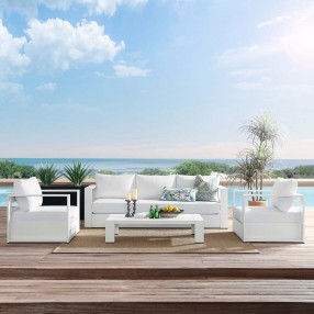 Modway Tahoe Outdoor Patio Powder-Coated Aluminum 4-Piece Set in White White - Lifestyle