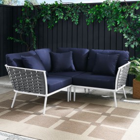 Modway Stance Outdoor Patio Aluminum Small Sectional Sofa in White Navy - Lifestyle