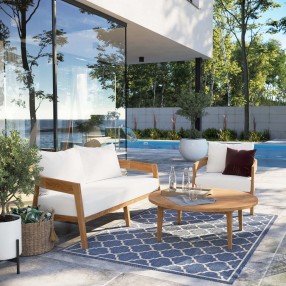 Modway Brisbane 3-Piece Teak Wood Outdoor Patio Set in Natural White - Lifestyle