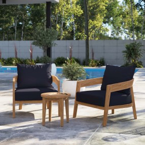Modway Brisbane 3-Piece Teak Wood Outdoor Patio Set - Natural Navy - Lifestyle