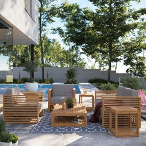Modway Carlsbad 6-Piece Teak Wood Outdoor Patio Set in Natural Gray - Lifestyle