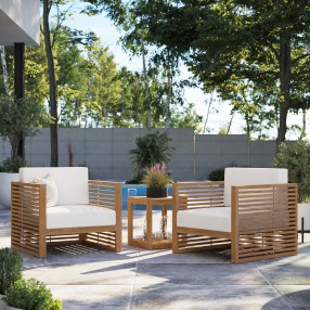 Modway Carlsbad 3-Piece Teak Wood Outdoor Patio Set - Natural White - Lifestyle