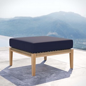 Modway Clearwater Outdoor Patio Teak Wood Ottoman in Gray Navy - Lifestyle