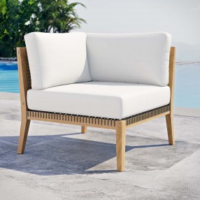 Modway Clearwater Outdoor Patio Teak Wood Corner Chair in Gray White - Lifestyle