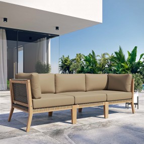 Modway Clearwater Outdoor Patio Teak Wood Sofa in Gray Light Brown - Lifestyle