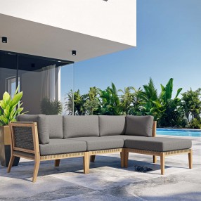 Modway Clearwater Outdoor Patio Teak Wood 4-Piece Sectional Sofa - Gray Graphite - Lifestyle