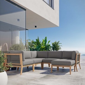 Modway Clearwater Outdoor Patio Teak Wood 6-Piece Sectional Sofa - Gray Graphite - Lifestyle
