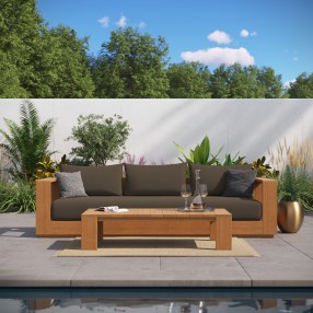 Modway Tahoe 2-Piece Outdoor Patio Acacia Wood Sofa and Coffee Table Set 