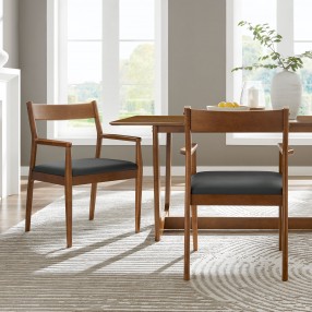 Modway Solara Vegan Leather Wood Dining Armchairs Set of 2