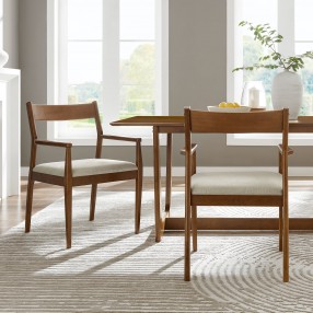 Modway Solara Fabric Wood Dining Armchairs Walnut Set
