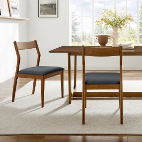 Modway Solara Vegan Leather Wood Dining Side Chairs Set of 2