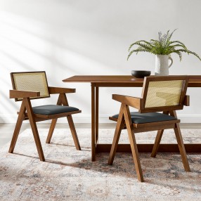 Modway Thera Vegan Leather Cane Dining Armchairs Set of 2