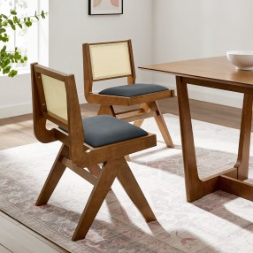 Modway Thera Vegan Leather and Cane Dining Side Chairs Set of 2