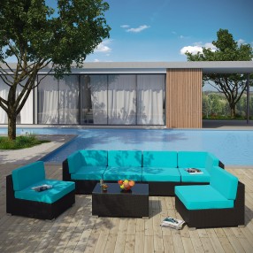 Modway Aero 7 Piece Outdoor Patio Sectional Set - Espresso Turquoise - Lifestyle