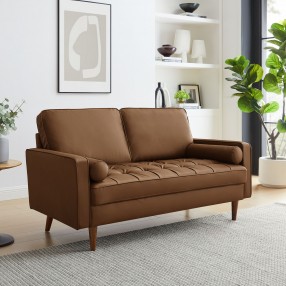 Modway Valour Tufted Vegan Leather Loveseat Brown