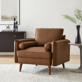 Modway Revive Upholstered Vegan Leather Accent Armchair Brown