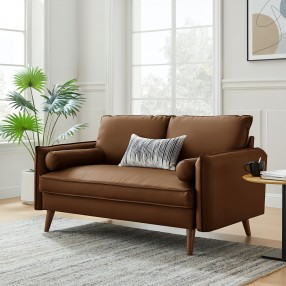 Modway Revive Upholstered Vegan Leather Loveseat Brown Front