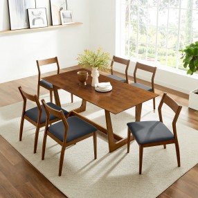 Modway Solara 7-Piece Wood Dining Set with Vegan Leather Side Chairs 1