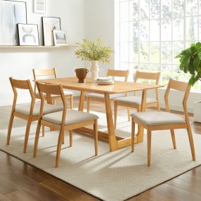 Modway Solara 7-Piece Wood Dining Set with Fabric Upholstered Side Chairs Natural