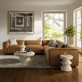 Modway Auren 5-Piece Upholstered Vegan Leather Modular L-Shaped Sofa Camel