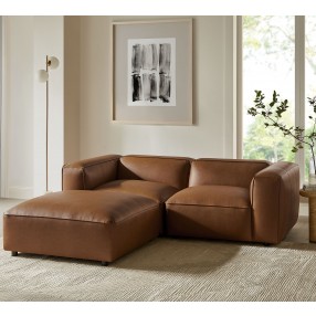 Modway Auren 3-Piece Upholstered Vegan Leather Modular Loveseat with Ottoman Coffee