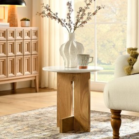 Modway Tarin Acacia Wood and Marble Side Table