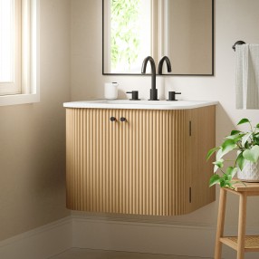 Modway Zia 24" Wall-Mount Bathroom Vanity with Marble Sink Natural