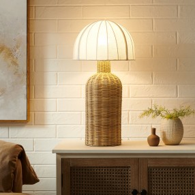Modway Santo Rattan Table Lamp With Dome Shade On