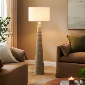 Modway Saylor Carved Ribbed Wood Floor Lamp With Drum Shade 6