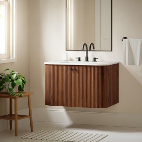 Modway Zia 30" Wall-Mount Bathroom Vanity with Marble Sink Walnut