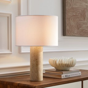 Modway Zenith Travertine Table Lamp With Fabric Drum Shade On