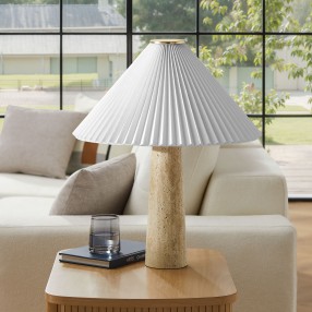 Modway Cove Travertine Table Lamp With Pleated Shade