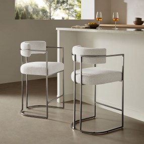 Modway Huron Curved Back Fabric and Metal Counter Stool Cream Set