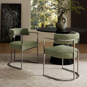 Modway Huron Curved Back Fabric and Metal Dining Accent Chair Leaf 