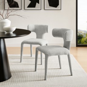 Modway Stellan Curved Back Boucle Upholstered Dining Chair Gray Set