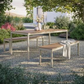 Modway Finn Outdoor Patio Aluminum Faux Wood Dining Set with Benches 1
