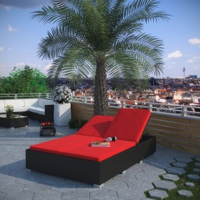 Modway Evince Double Outdoor Patio Chaise in Espresso Red - Lifestyle